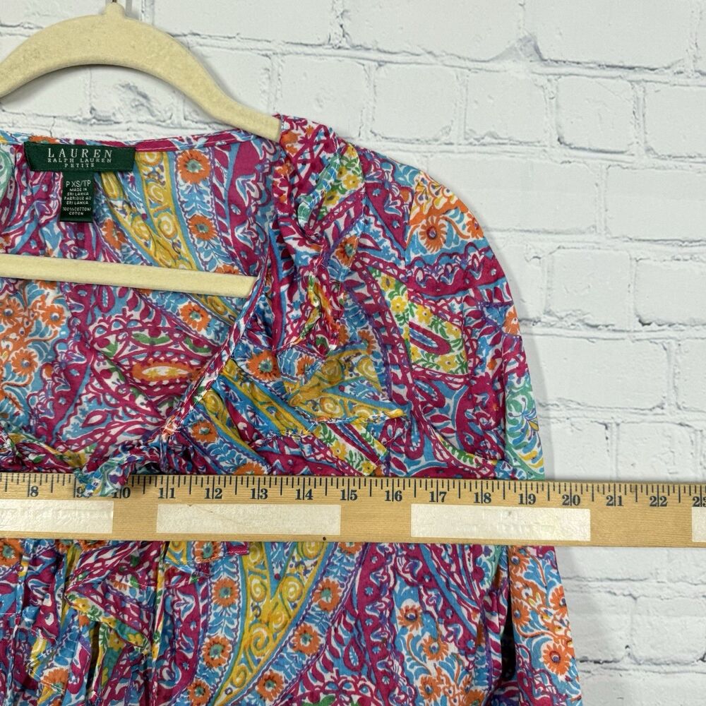 Lauren Ralph Lauren Boho Paisley Blouse Small Petite Ruffle Cottage Festival Top - Picture 5 of 9